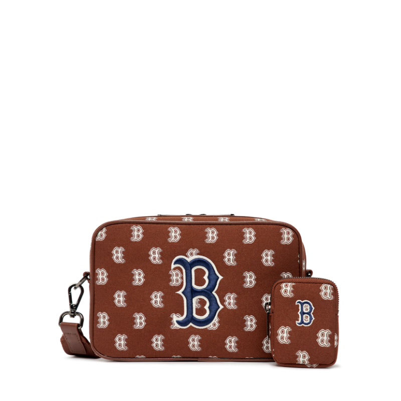 Brown jacquard monogram cross body bag