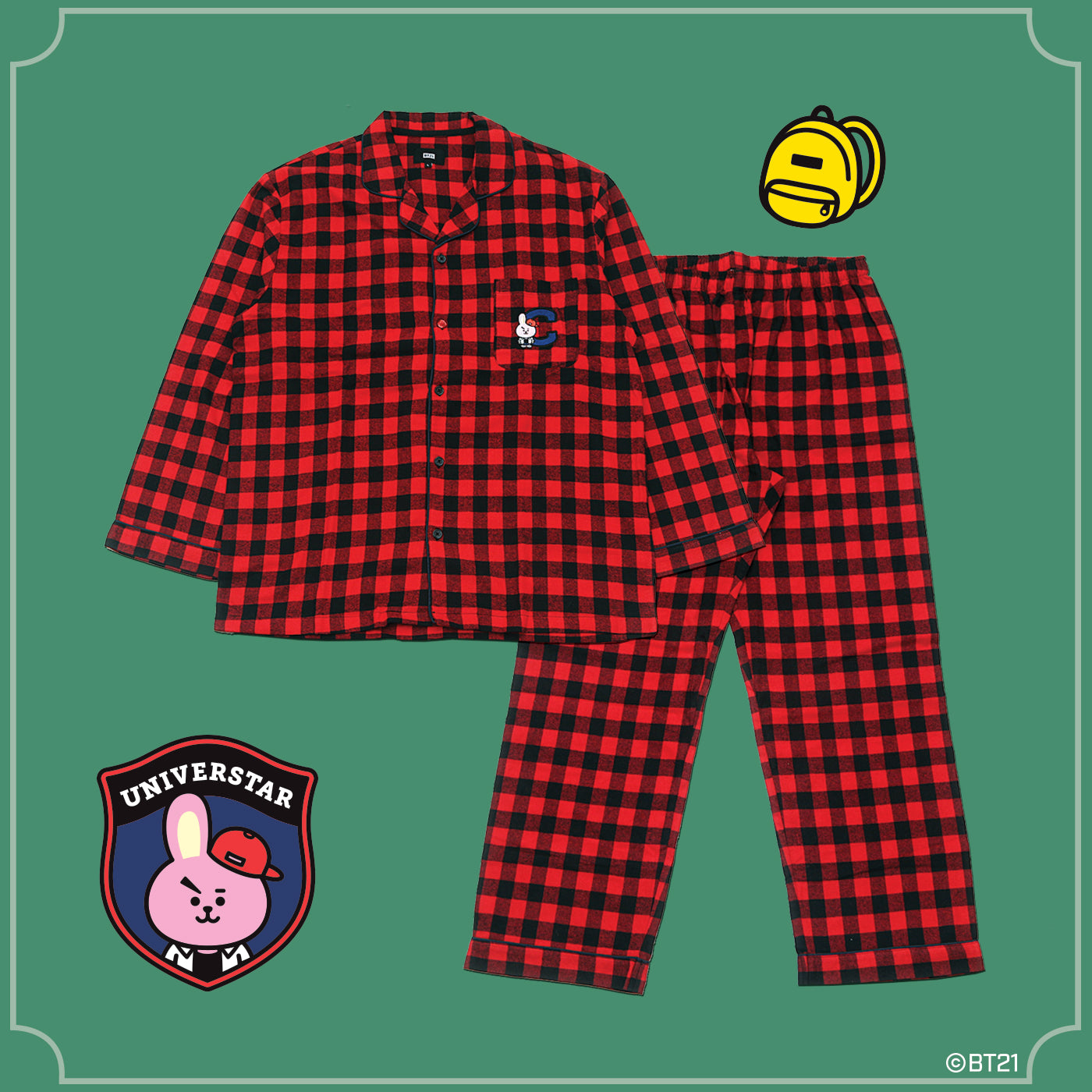 BT21 x Hunt Innerwear Flannel Check Pajama Set Cooky Harumio