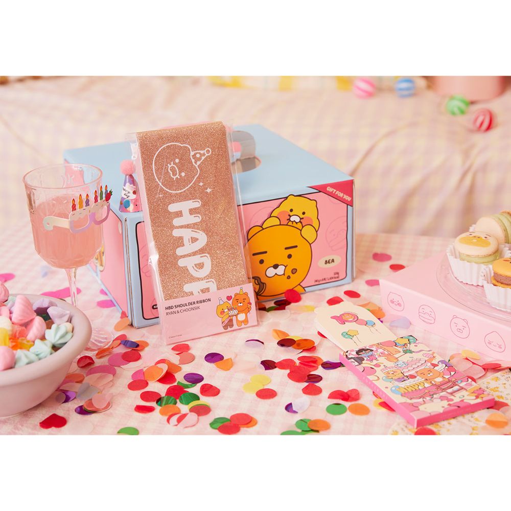 Kakao Friends - Ryan & Choonsik Happy Birthday Shoulder Ribbon Firecracker Card Set