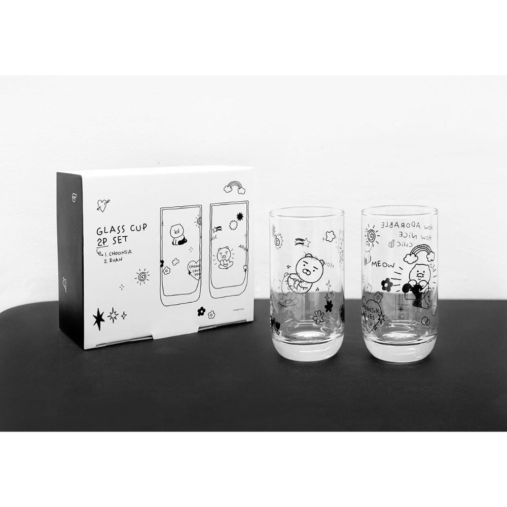 Kakao Friends - Doodle Doodle Ryan & Choonsik Glass Cup Set