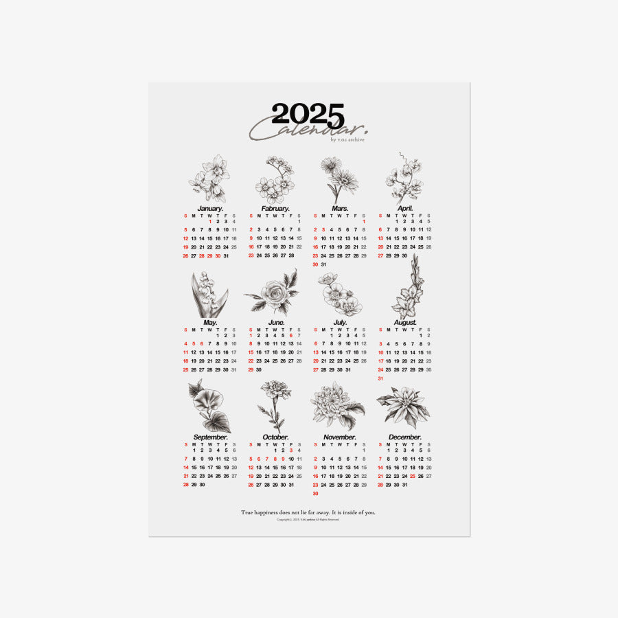 Yoiarchive - 2025 Birth Flower A3 Poster Calendar