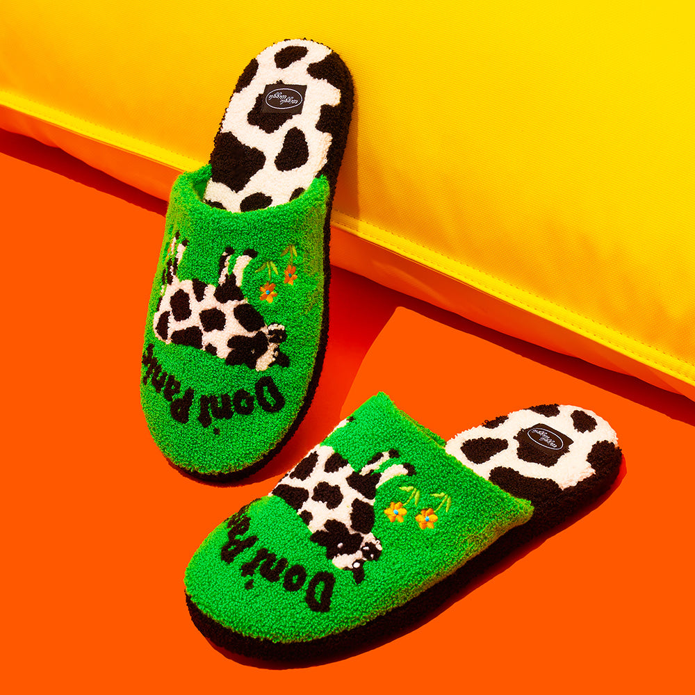 Wiggle Wiggle - Don't Panic Green Terry Home Slippers