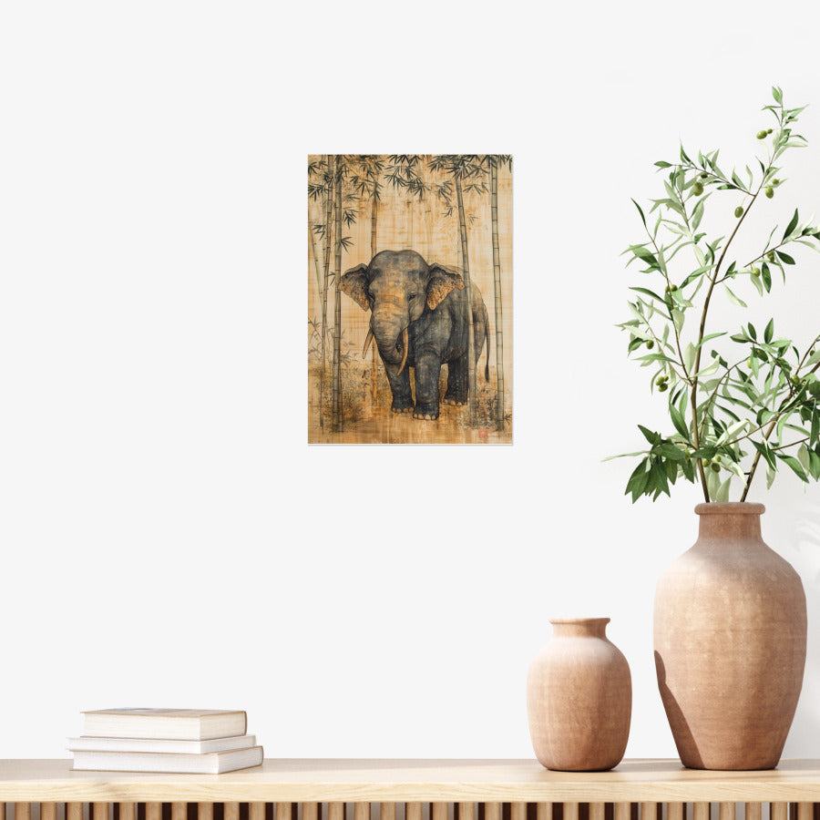 Woori Doori - Elephant with Flowers A4 Poster