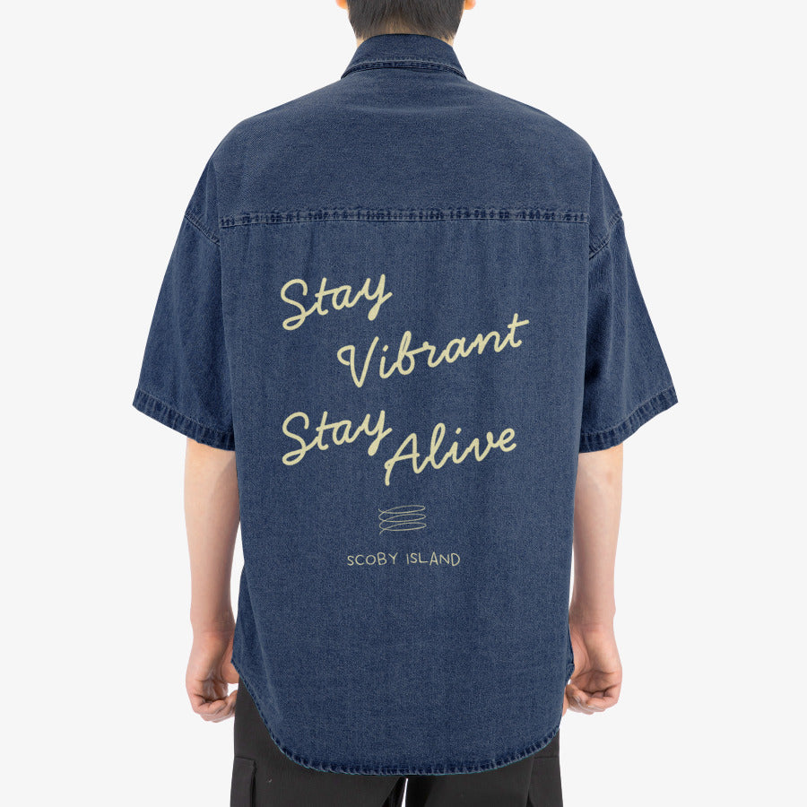 SCOBYISLAND - Stone-Washed Short Sleeve Denim Shirt