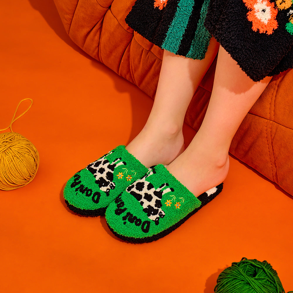 Wiggle Wiggle - Don't Panic Green Terry Home Slippers (Kids)