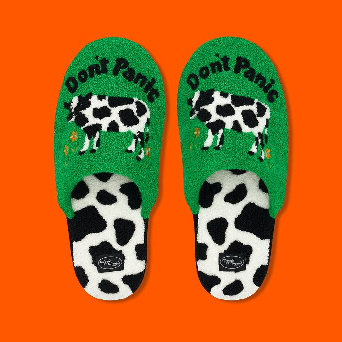 Wiggle Wiggle - Don't Panic Green Terry Home Slippers