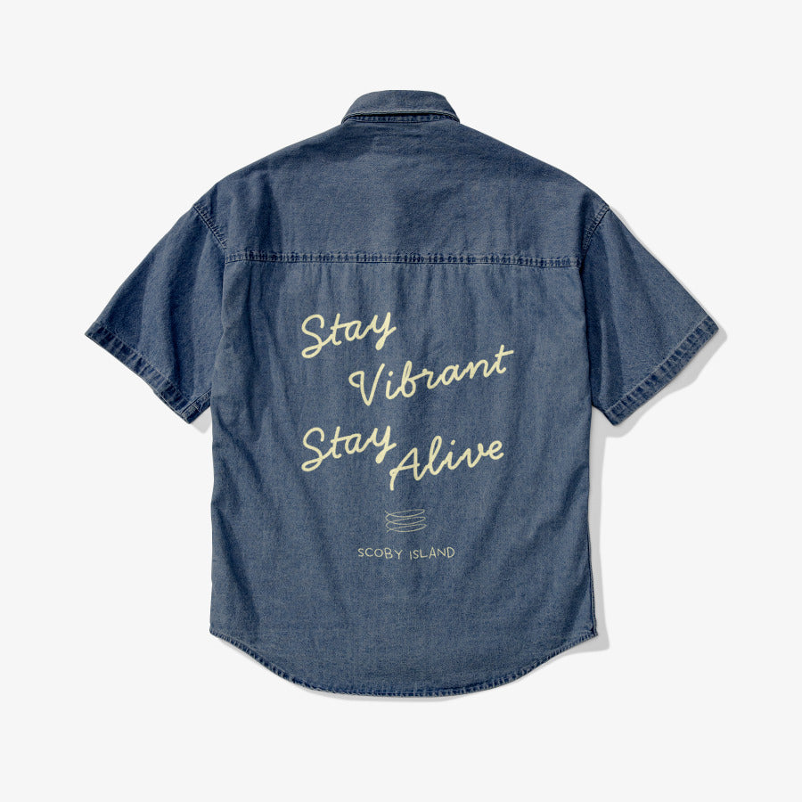 SCOBYISLAND - Stone-Washed Short Sleeve Denim Shirt