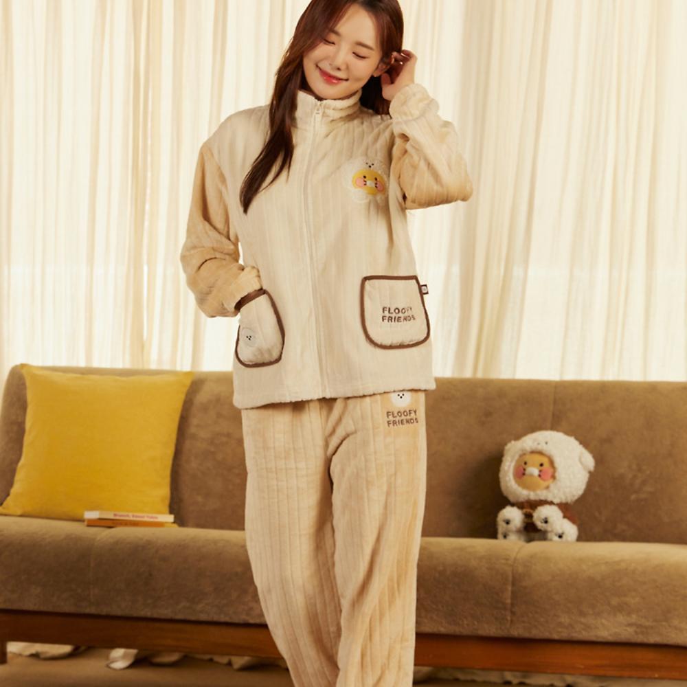 Kakao Friends - Floofy Friends Choonsik Zip-up Fleece Pajamas Set