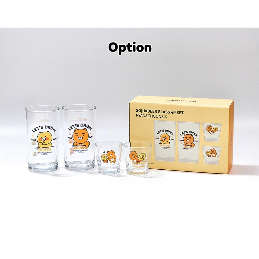 Kakao Friends - Ryan & Choonsik Soju & Beer Glass 4P-Set