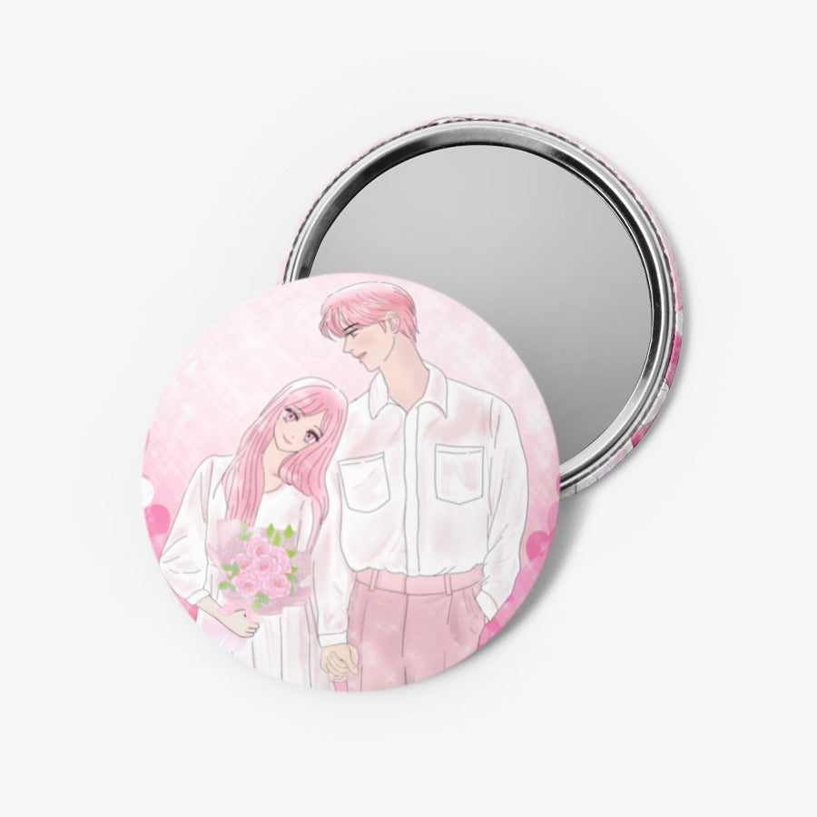 Rottie Pink - Pink Heart Couple Hand Mirror Button