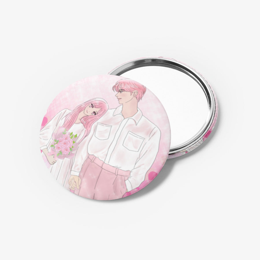 Rottie Pink - Pink Heart Couple Hand Mirror Button