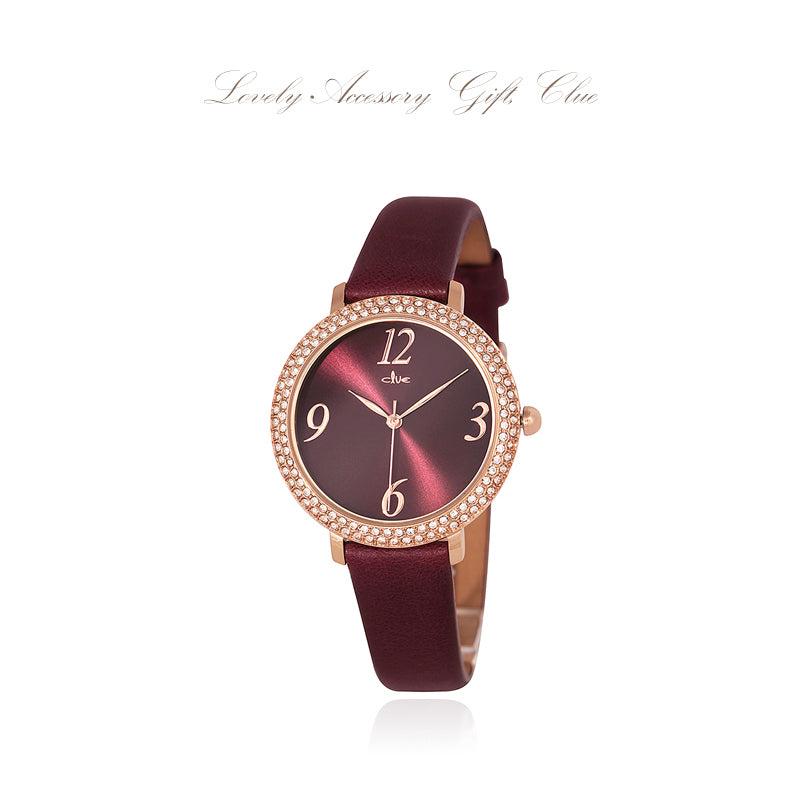 CLUE - Glory Chic Burgundy Leather Watch