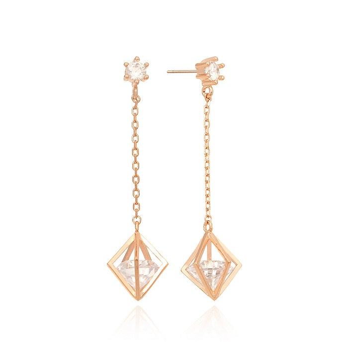 OST - Rhombohedron Rose Gold Drop Earrings