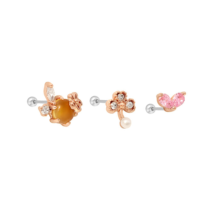 OST - Flower Rose Gold Ear Pierce Set