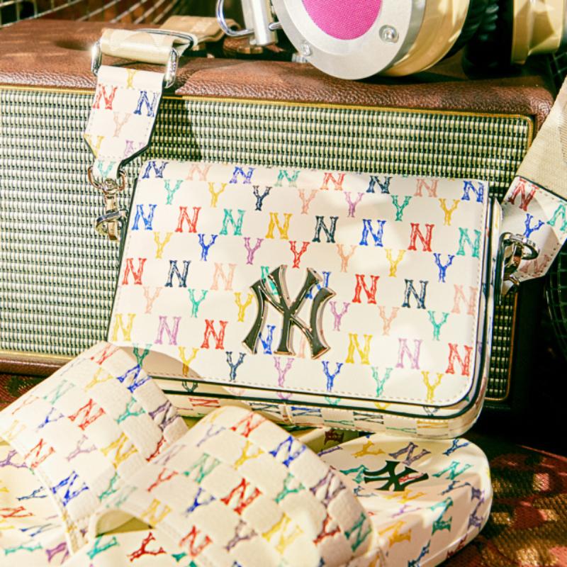 MLB Korea Monogram Rainbow Hobo Bag, New York Yankees, Black