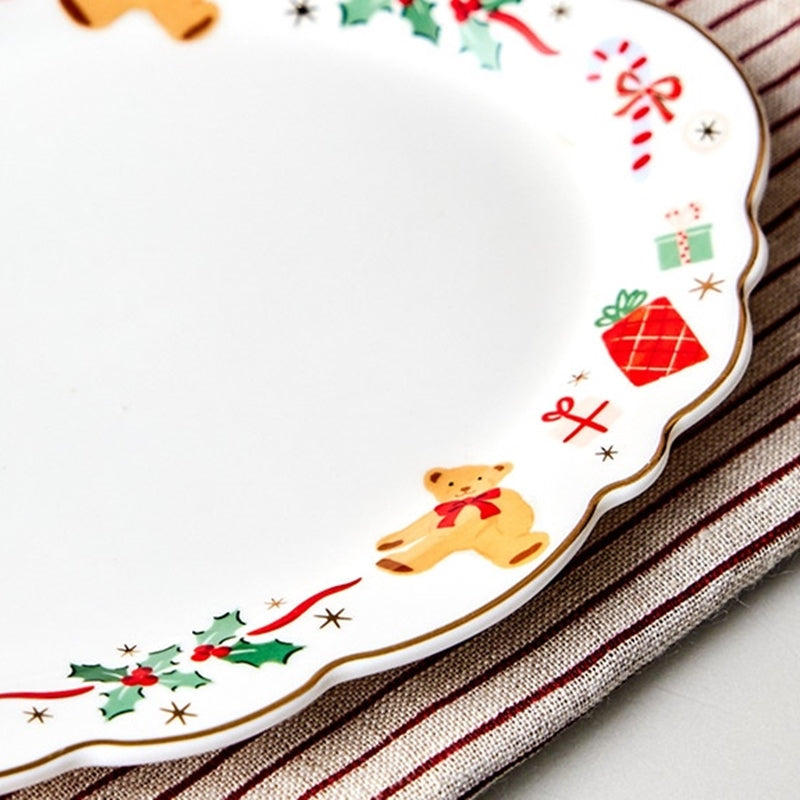 Korean Winter Story - Scallop Gold Rim Oval Dessert Plate