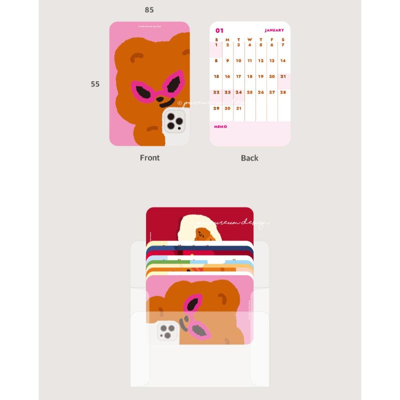 Pureureumdesign x 10x10 - 2023 Cupid Bear Mini Card Calendar