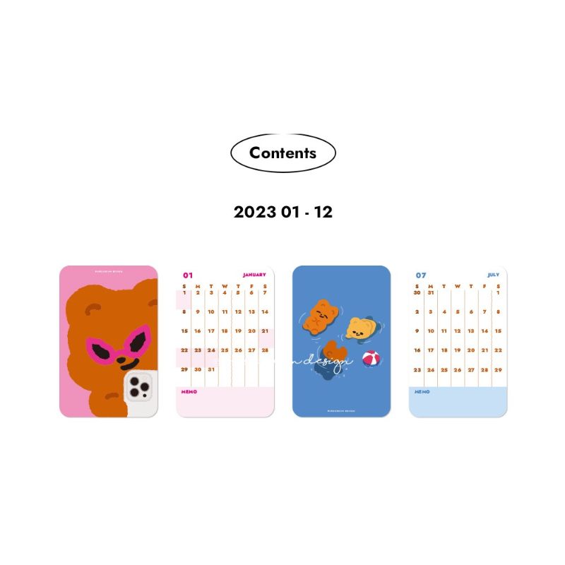 Pureureumdesign x 10x10 - 2023 Cupid Bear Mini Card Calendar