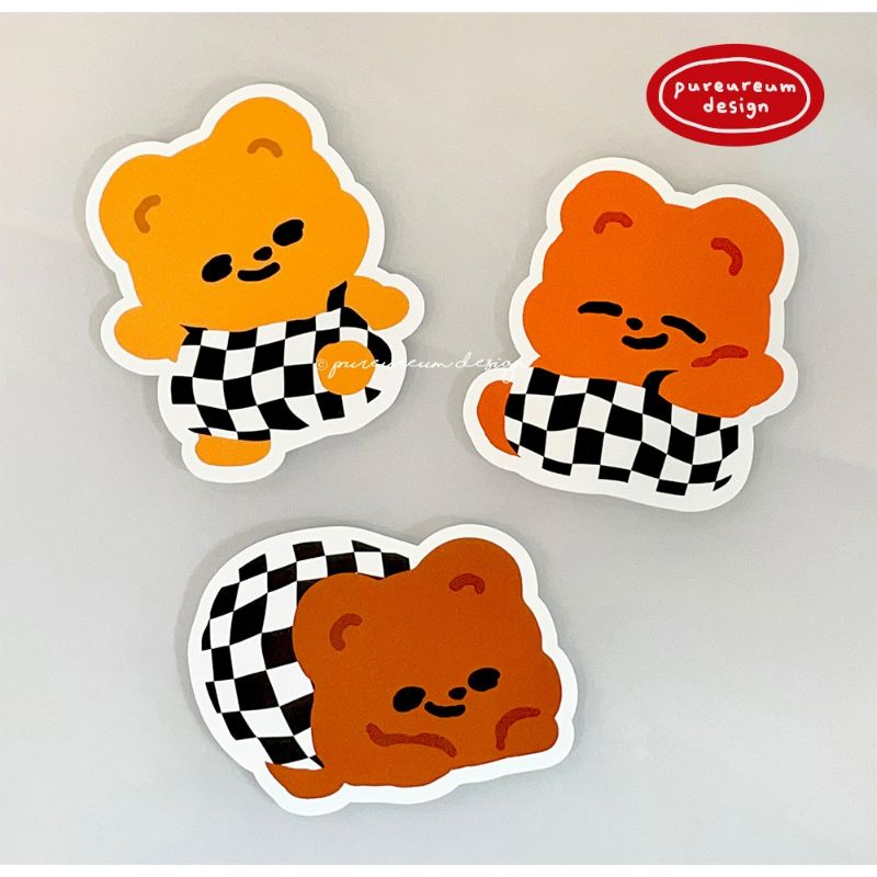 Pureureumdesign - Cupid Bear Checkerboard Removable Piece Sticker