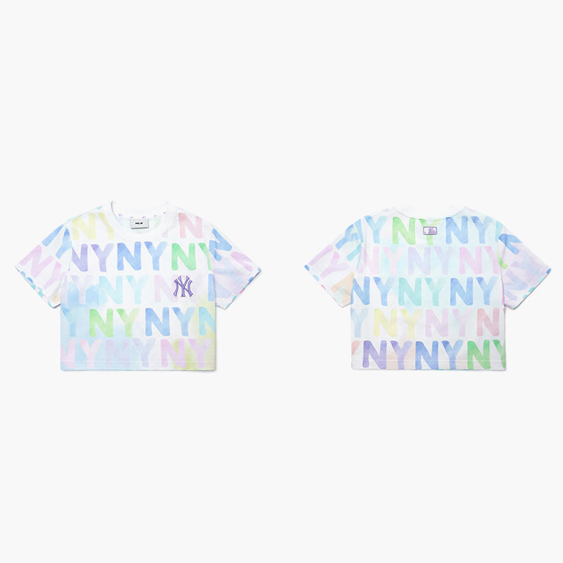 Women's Watercolor Monogram Crop T-shirt NY (White)