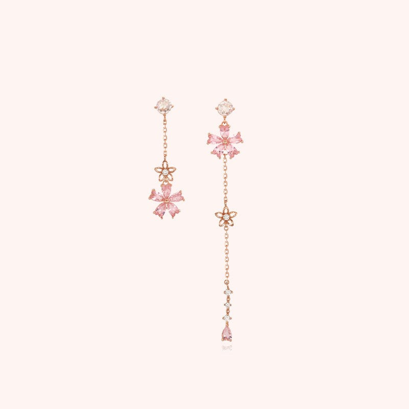 CLUE - Pink Blossom Unbalanced Silver Earrings