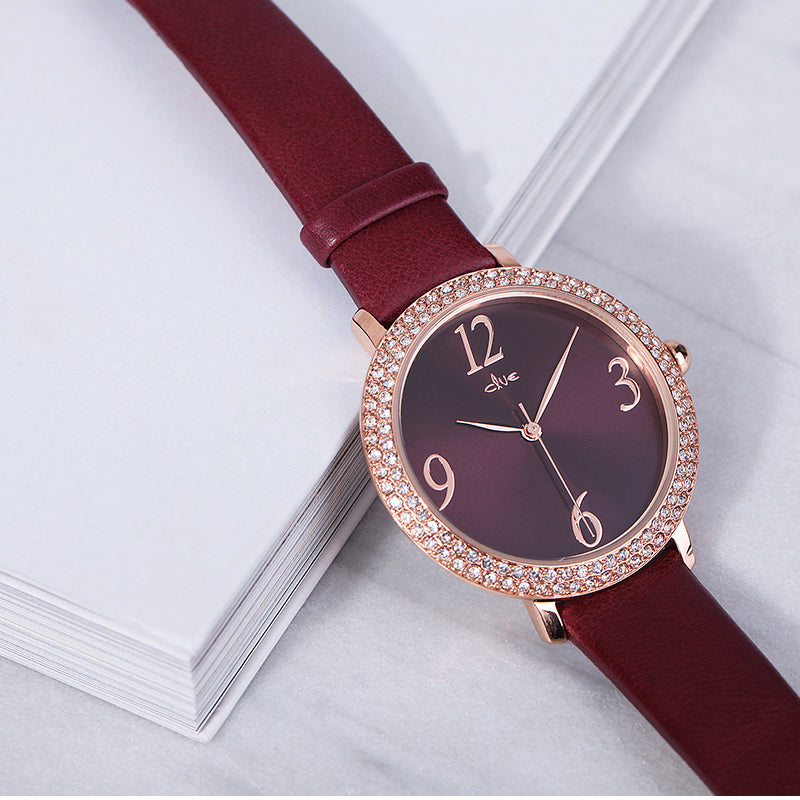 CLUE - Glory Chic Burgundy Leather Watch