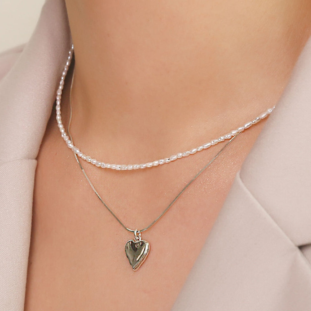 CLUE - Layered Heart Freshwater Pearl Necklace Set