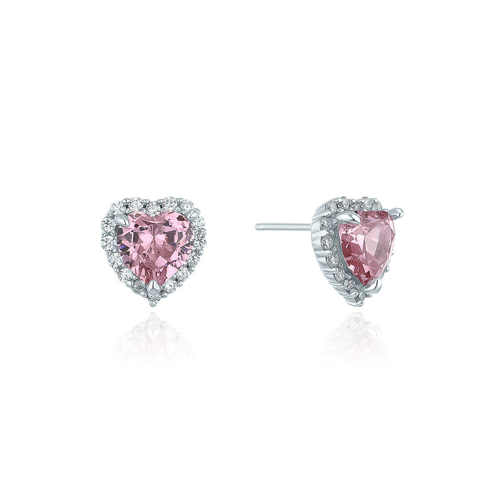 OST - Simulated Diamond Halo Colored Heart Earring