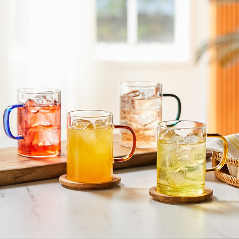 Korean ON - Daily Color Handle Heat Resistant Glass Mug 4P Set