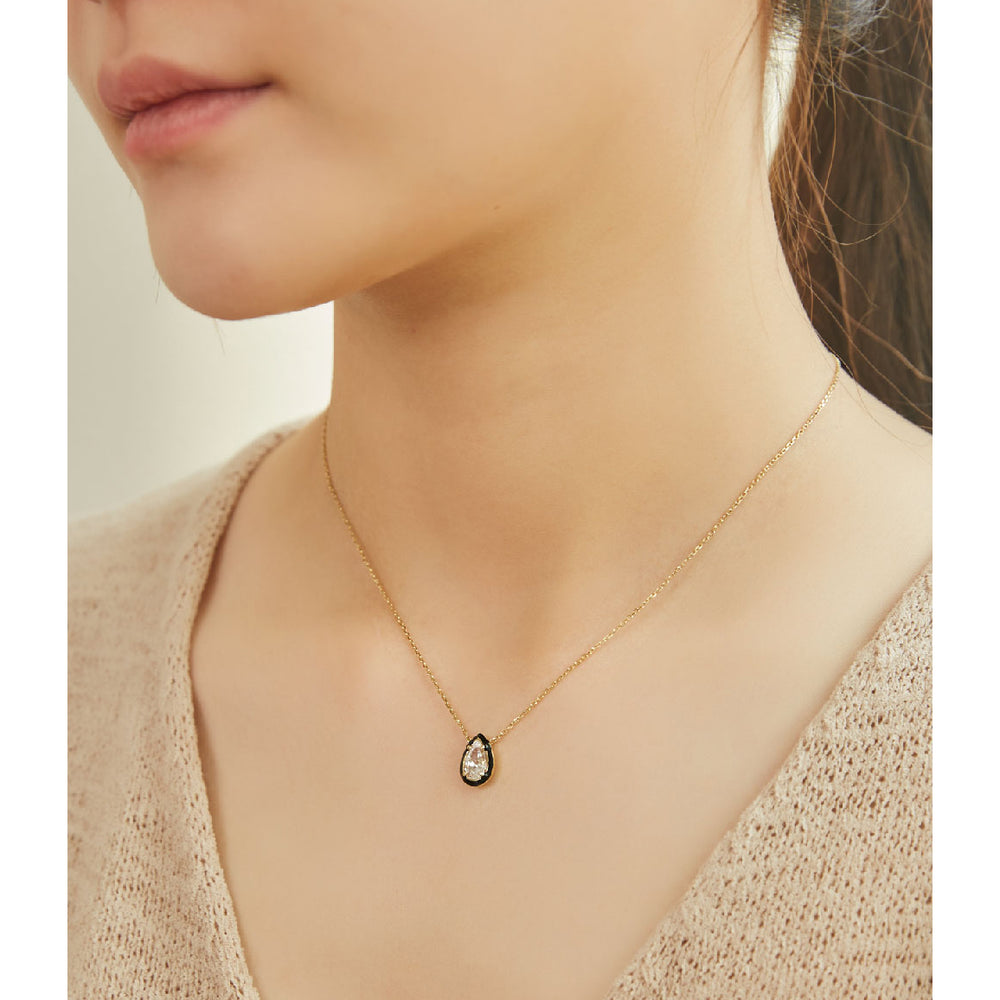 CLUE - C Collection Black Outline Color Drop Stone Silver Necklace