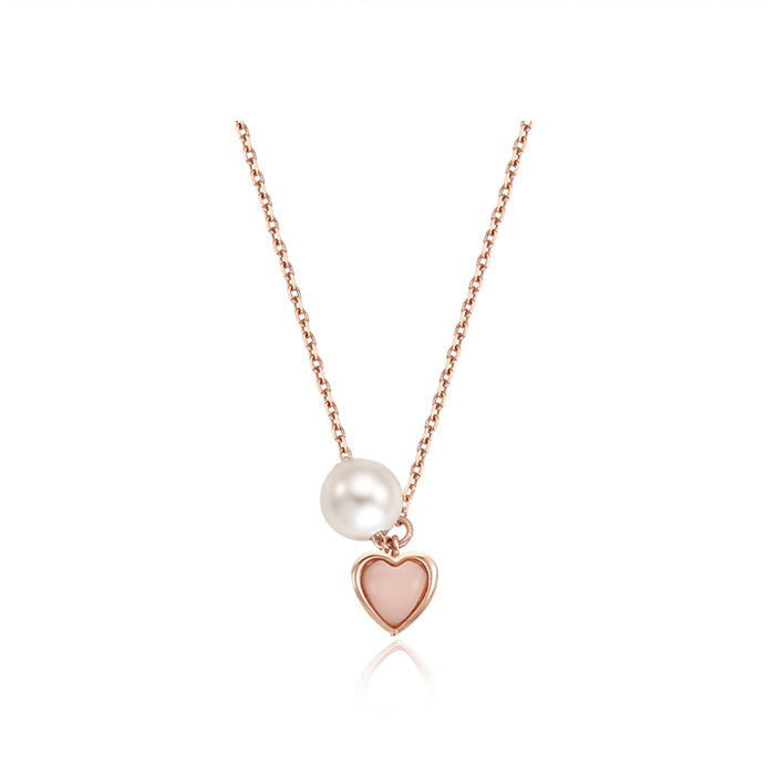 CLUE - Petite Heart Pearl Silver Necklace