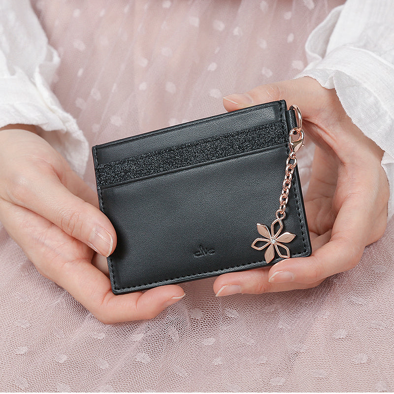 CLUE - Poinsettia Glitter Black Card Wallet