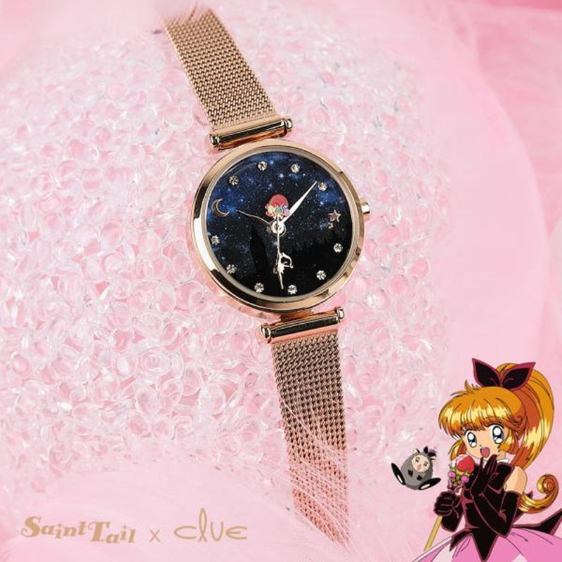 Saint Tail x Clue - Aurora Illusion Stick Rose Gold Mesh Watch