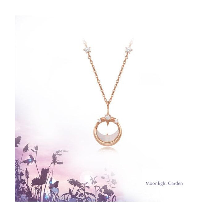 OST - Milky Crescent Moonlight Garden Silver Necklace