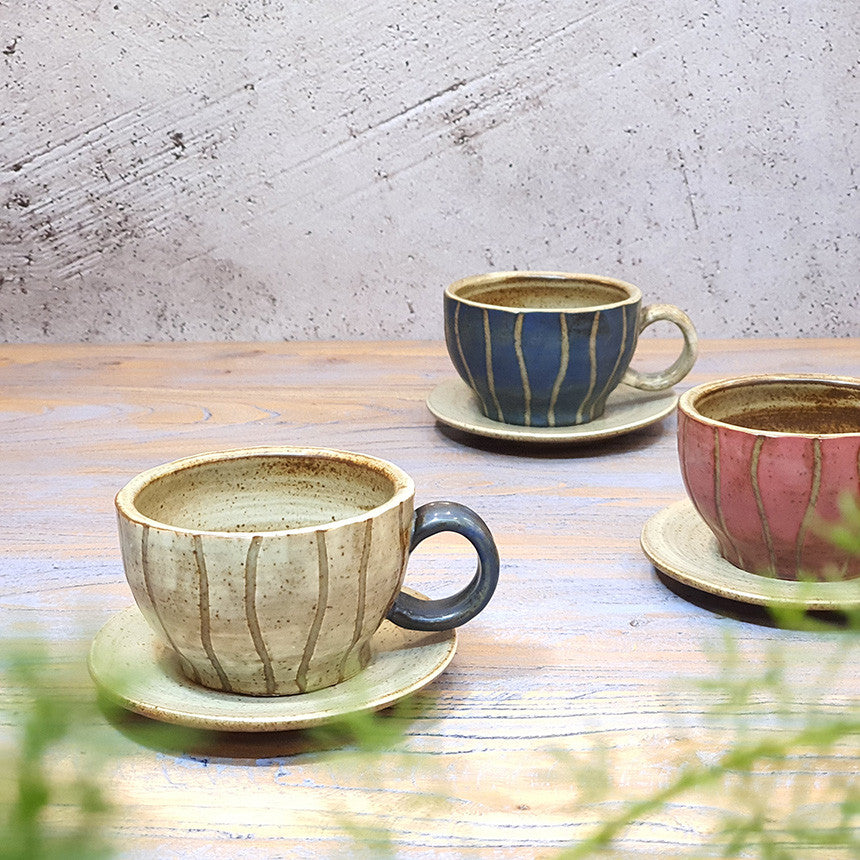 Bosan Pottery - Vintage Striped Porcelain Tea Cup Set