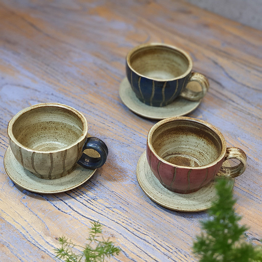 Bosan Pottery - Vintage Striped Porcelain Tea Cup Set