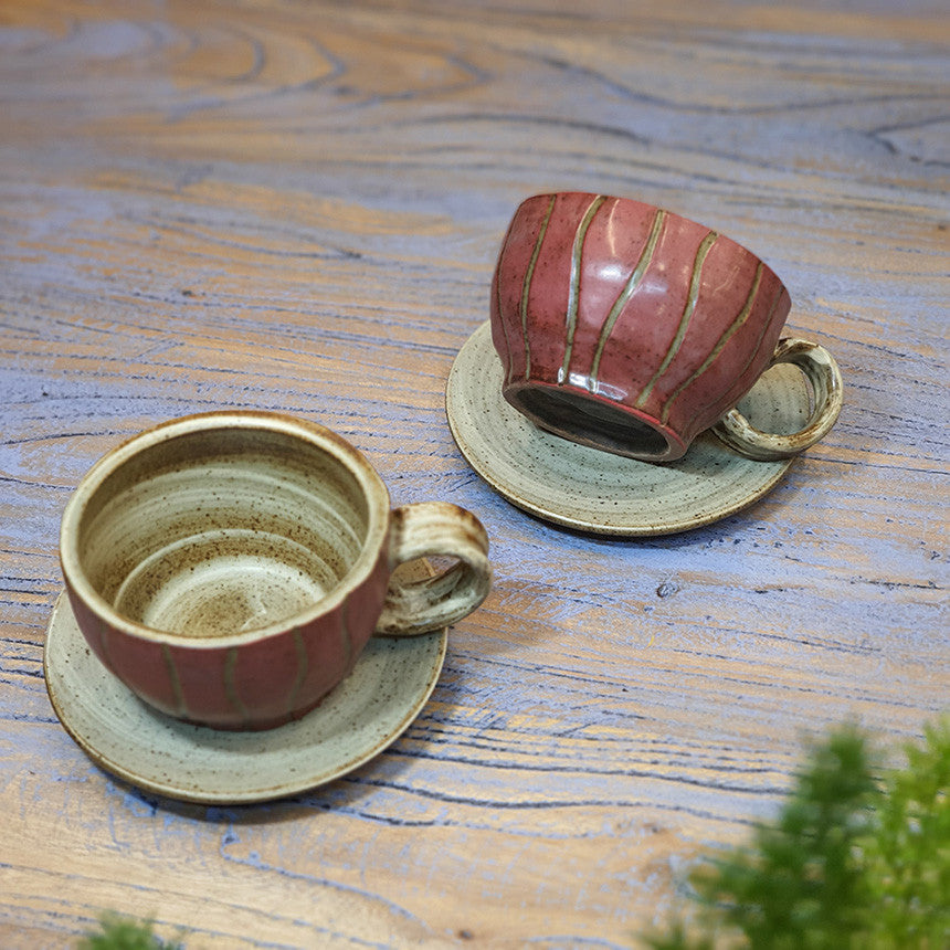 Bosan Pottery - Vintage Striped Porcelain Tea Cup Set