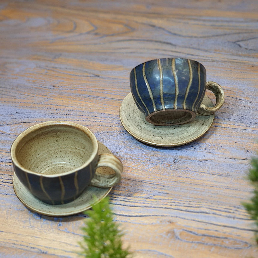 Bosan Pottery - Vintage Striped Porcelain Tea Cup Set