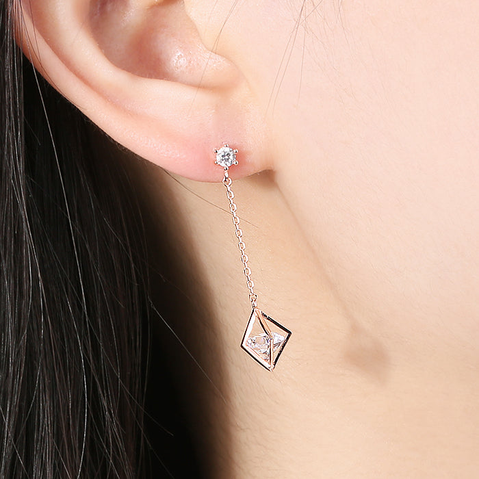 OST - Rhombohedron Rose Gold Drop Earrings