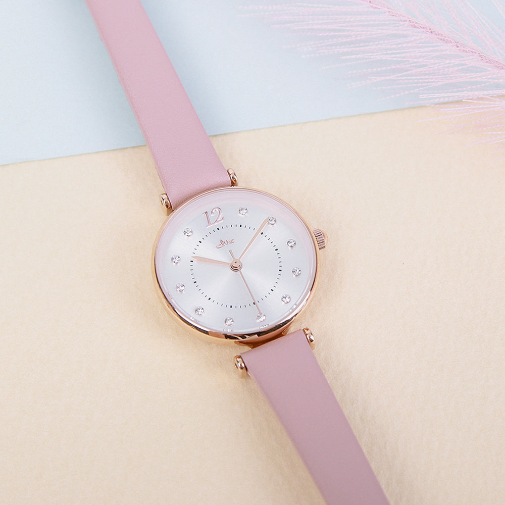 CLUE - Cubic Circle Pink Leather Watch