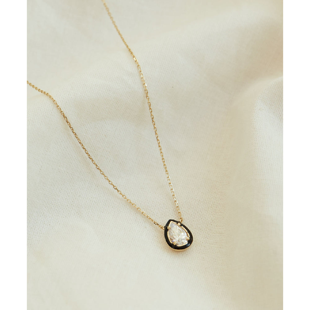 CLUE - C Collection Black Outline Color Drop Stone Silver Necklace