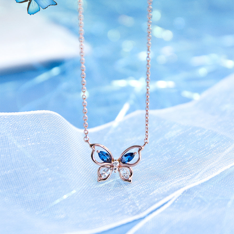 CLUE - Butterfly's Blue Wings Rose Gold Necklace