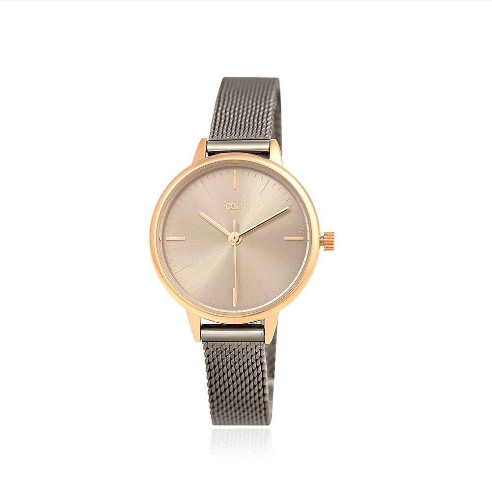 OST - Chic Black Women's Mesh Watch (Love Blossom)