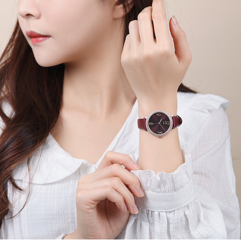 CLUE - Glory Chic Burgundy Leather Watch