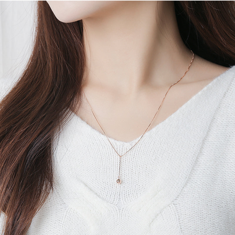 CLUE - Alli Long Neck Mini Ball Chain Drop Silver Necklace