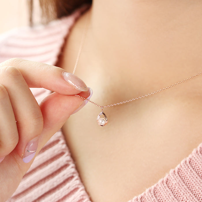 OST - Shining Pearl Rose Gold Necklace in Water Drops