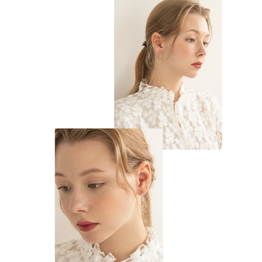 Bloom x Dewy desert - Heart Knot Silver Ring Earrings