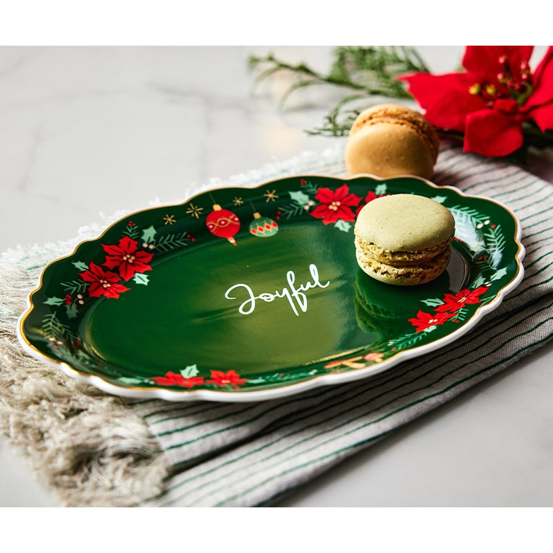 Korean Winter Story - Scallop Gold Rim Oval Dessert Plate