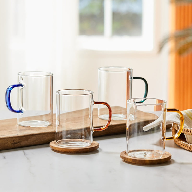 Korean ON - Daily Color Handle Heat Resistant Glass Mug 4P Set