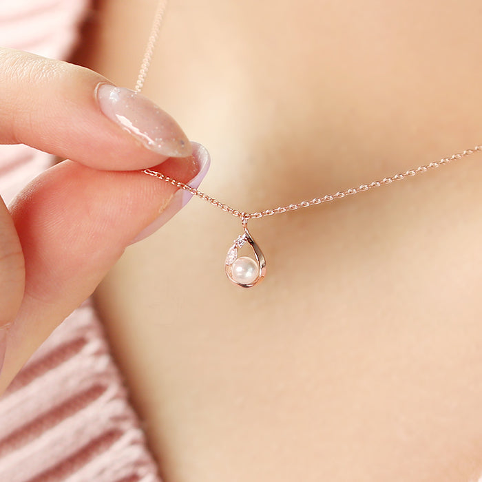 OST - Shining Pearl Rose Gold Necklace in Water Drops